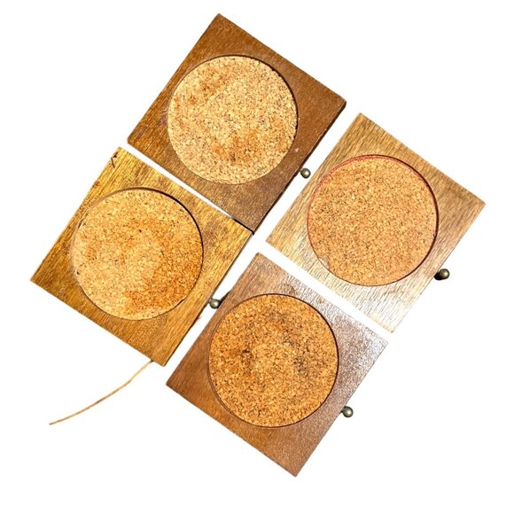 Vtg Wooden Cork Drink Coasters in Wooden Box Ceramic Lid Flowers Planting - Picture 5 of 7